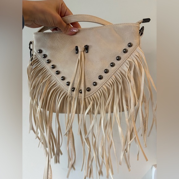 Vintage America Handbags - Fringe Y2K cream studded shoulder/ crossbody bag